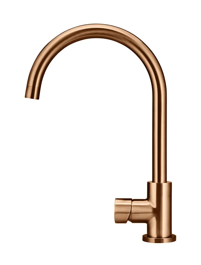 Round Gooseneck Kitchen Mixer Tap with Pinless Handle - Lustre Bronze Meir