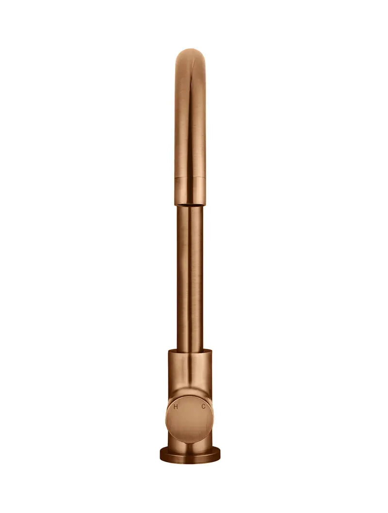 Round Gooseneck Kitchen Mixer Tap with Pinless Handle - Lustre Bronze Meir