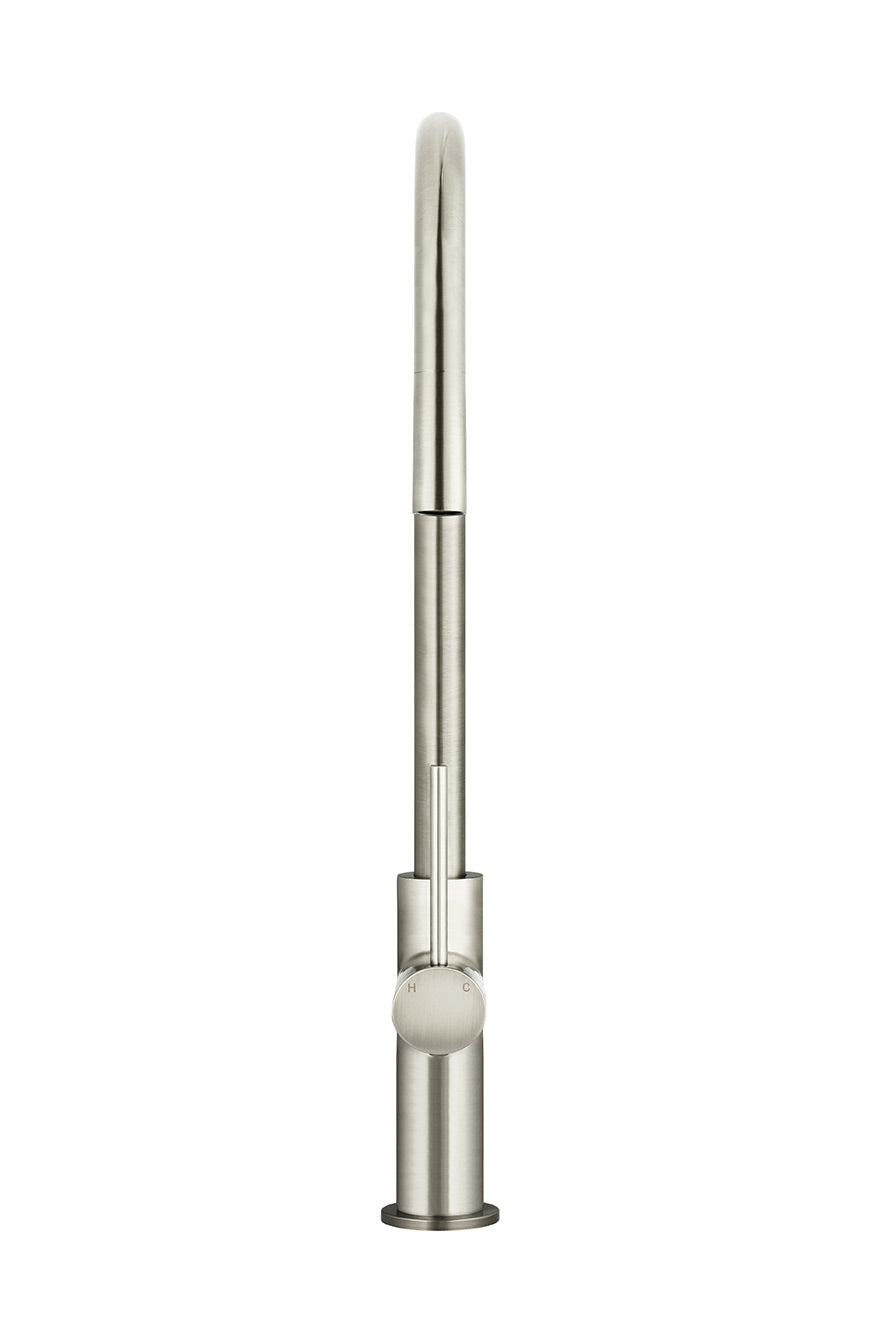 Round Piccola Pull Out Kitchen Mixer Tap - PVD Brushed Nickel
