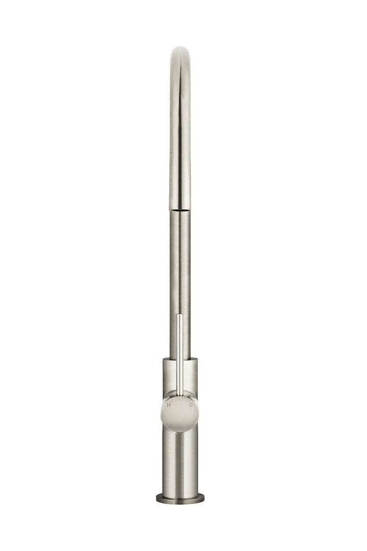 Round Piccola Pull Out Kitchen Mixer Tap - PVD Brushed Nickel