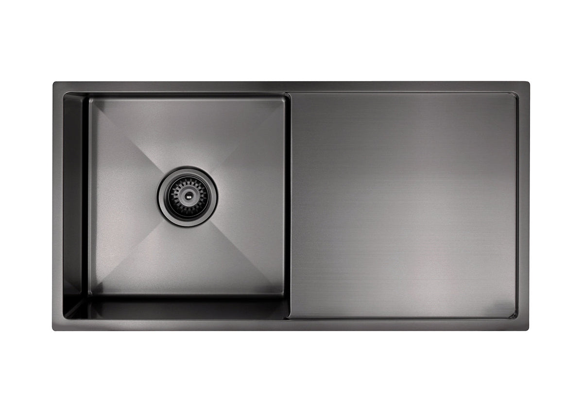 Lavello Kitchen Sink - Single Bowl &amp; Drainboard 840 x 440 - PVD Gunmetal Black