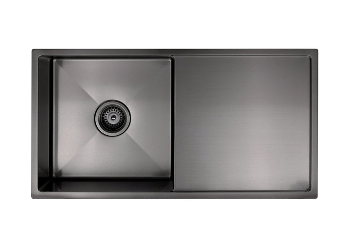 Lavello Kitchen Sink - Single Bowl &amp; Drainboard 840 x 440 - PVD Gunmetal Black