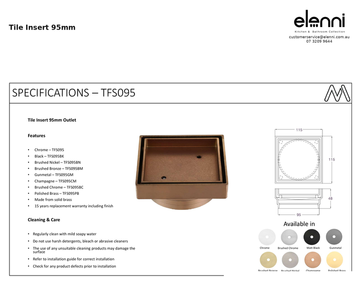 Tile Insert 95mm — specification sheet (Elenni)