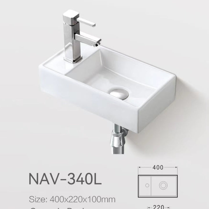 Above Counter Ceramic Basin Left Hand 400 x 220 x 100mm - Gloss White 1