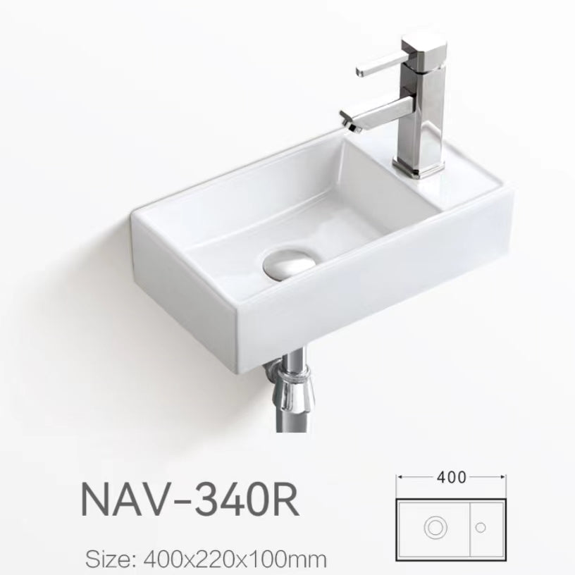Above Counter Ceramic Basin Right Hand 400 x 220 x 100mm - Gloss White 1
