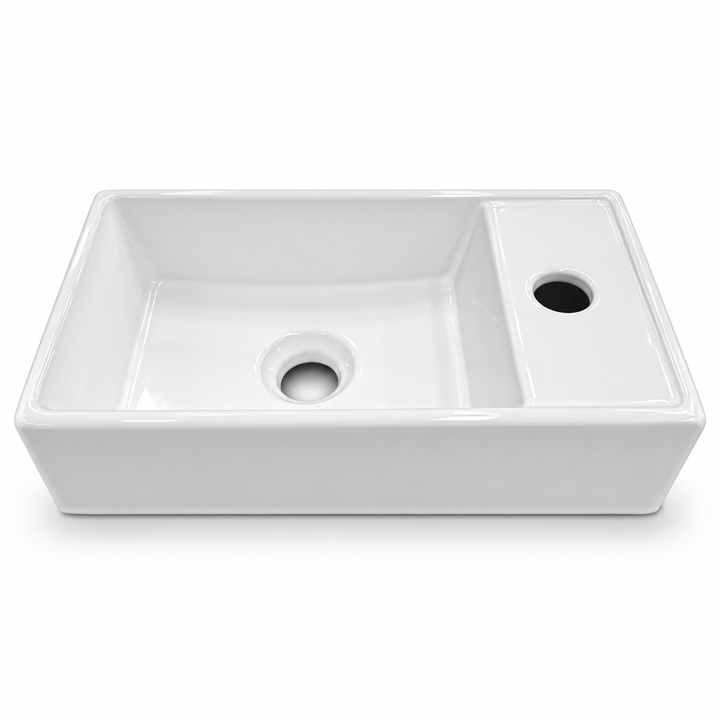Above Counter Ceramic Basin Right Hand 400 x 220 x 100mm - Gloss White 2