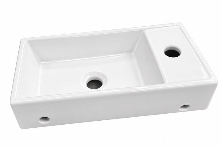 Above Counter Ceramic Basin Right Hand 400 x 220 x 100mm - Gloss White 3