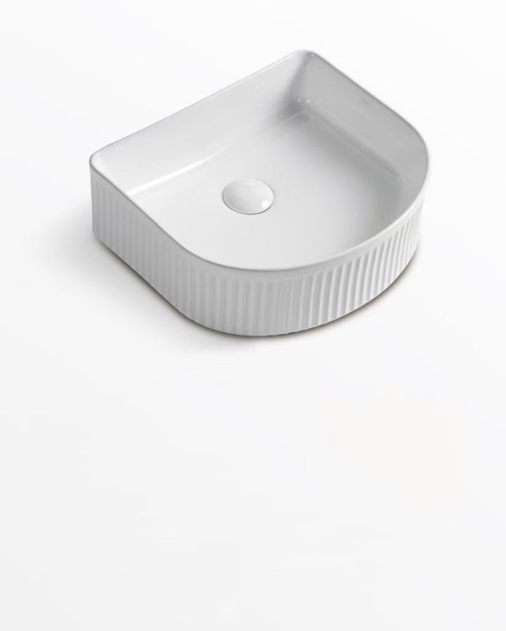 Arch Fluted Above Counter Ceramic Basin 400 x 350 x 130mm - Gloss White 1