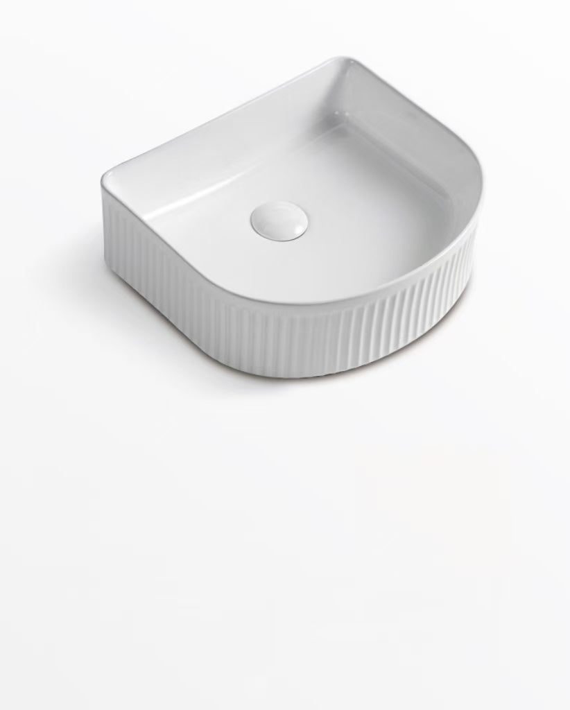 Arch Fluted Above Counter Ceramic Basin 400 x 350 x 130mm - Matte White 1