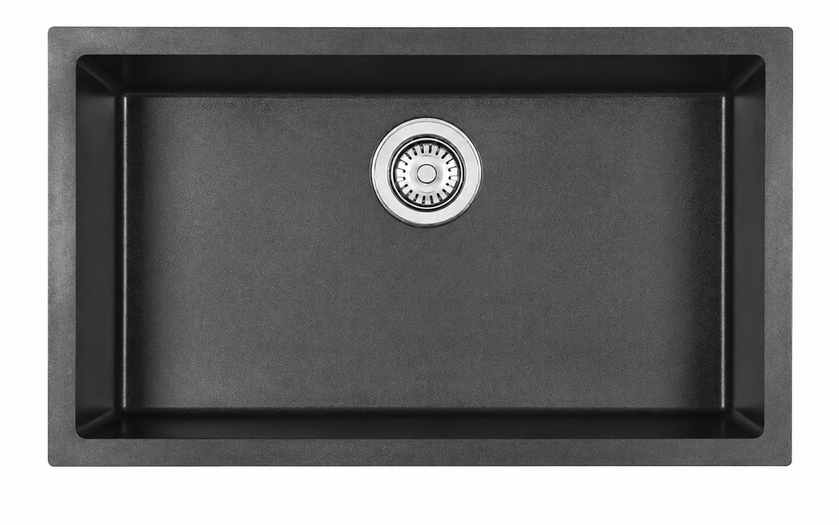 Enigma 100L Single Bowl Granite Sink 780 x 460 x 200mm - Deep Black 1