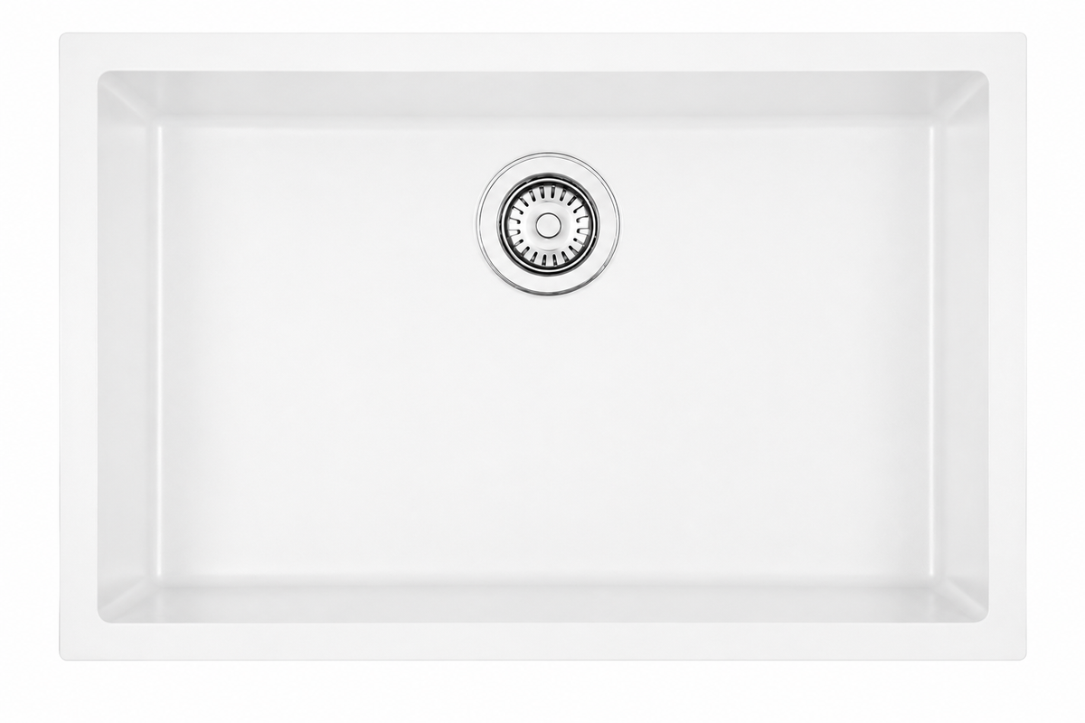 Enigma 100L Single Bowl Granite Sink 780 x 460 x 200mm - Snova White 1
