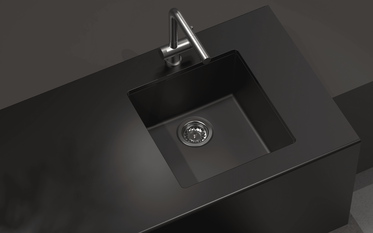 Enigma 100M Single Bowl Granite Sink 430 x 460 x 200mm - Deep Black lifestyle