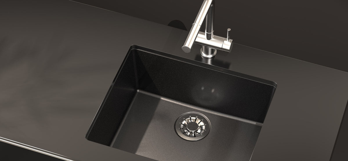 Enigma 100S Single Bowl Granite Sink 530 x 460 x 200mm - Deep Black lifestyle