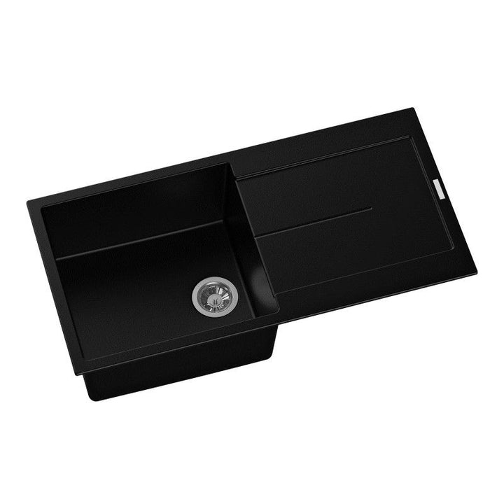 Enigma D100L Single Bowl Granite Sink with Drainboard 1000 x 500 x 200mm - Deep Black 1