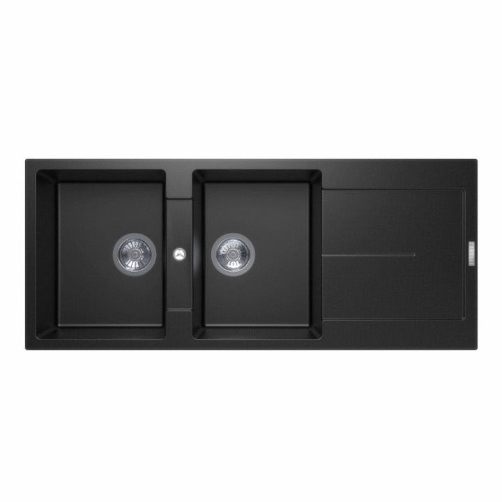 Enigma D200 Double Bowl Granite Sink with Drainboard 1160 x 500 x 200mm - Deep Black 1