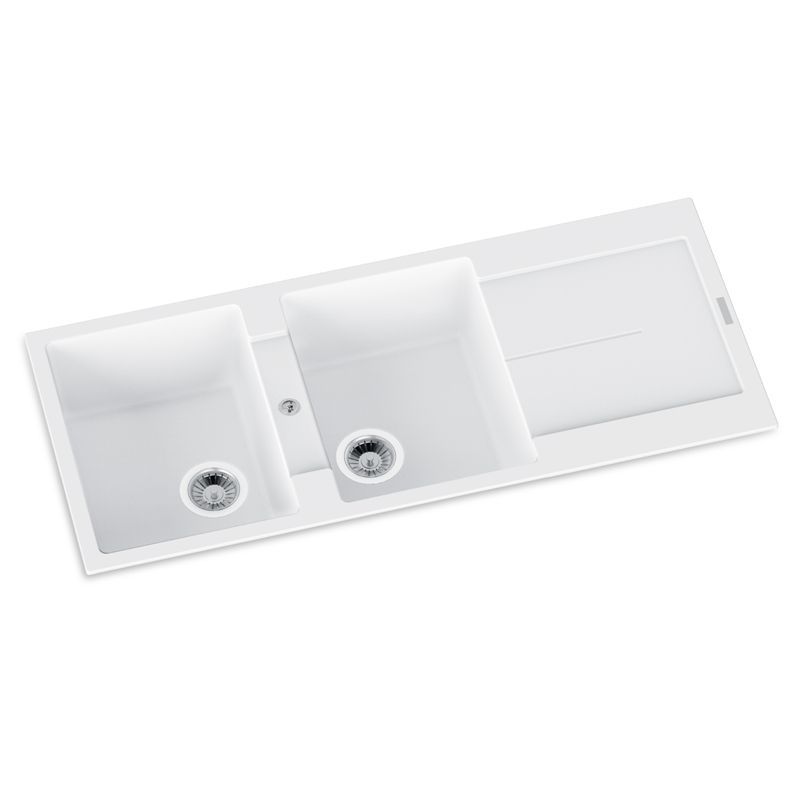 Enigma D200 Double Bowl Granite Sink with Drainboard 1160 x 500 x 200mm - Snova White 1