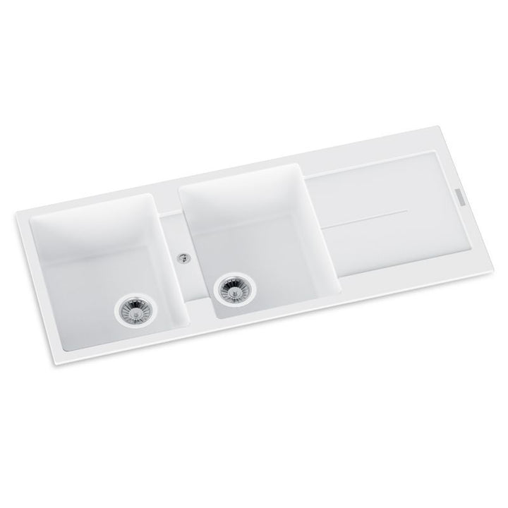 Enigma D200 Double Bowl Granite Sink with Drainboard 1160 x 500 x 200mm - Snova White 1