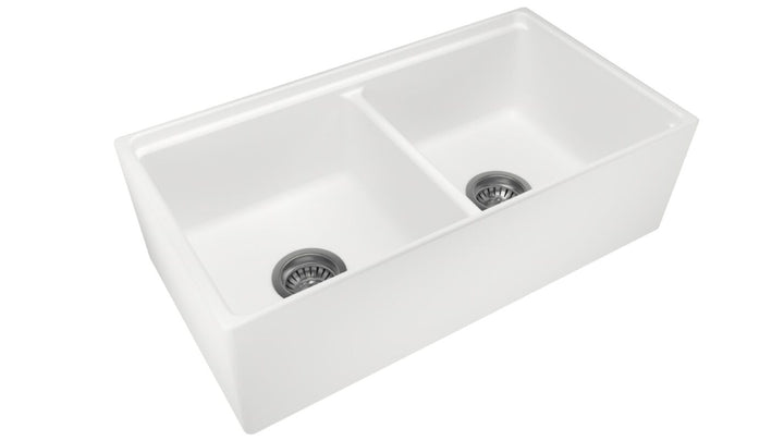 Fine Fireclay Double Bowl Farmhouse Sink 838 x 457 x 232mm - Snova White 2