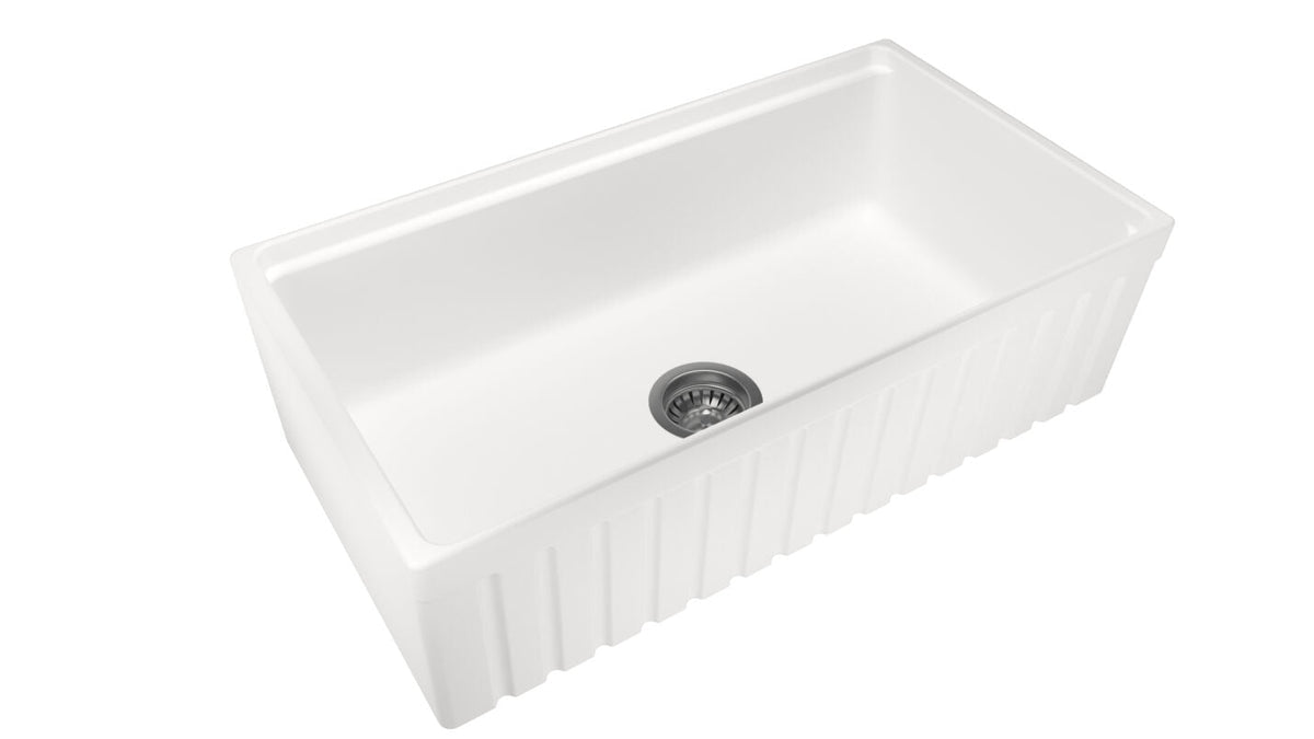 Fine Fireclay Single Bowl Farmhouse Sink 838 x 457 x 232mm - Snova White 1