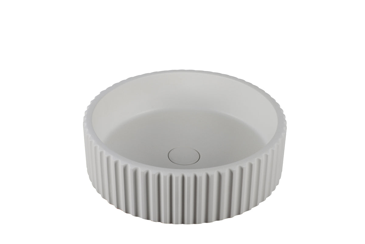 Fluted Above Counter Concrete Basin 400 x 400 x 120mm - Matte White 1