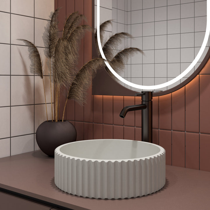 Fluted Above Counter Concrete Basin 400 x 400 x 120mm - Matte White 2