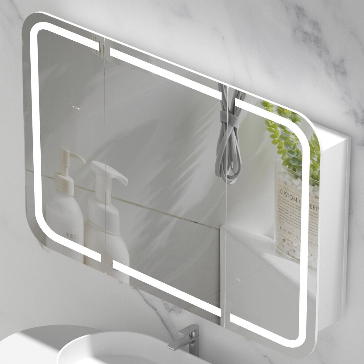 Grand Rounded Rectangle LED Shaving Cabinet 1200 x 800mm - Matte White 2