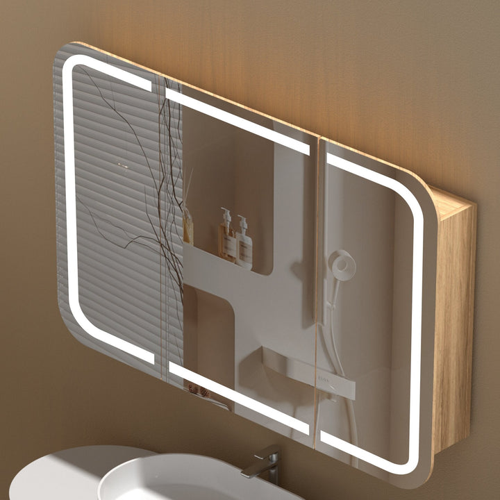 Grand Rounded Rectangle LED Shaving Cabinet 1200 x 800mm - Walnut 2