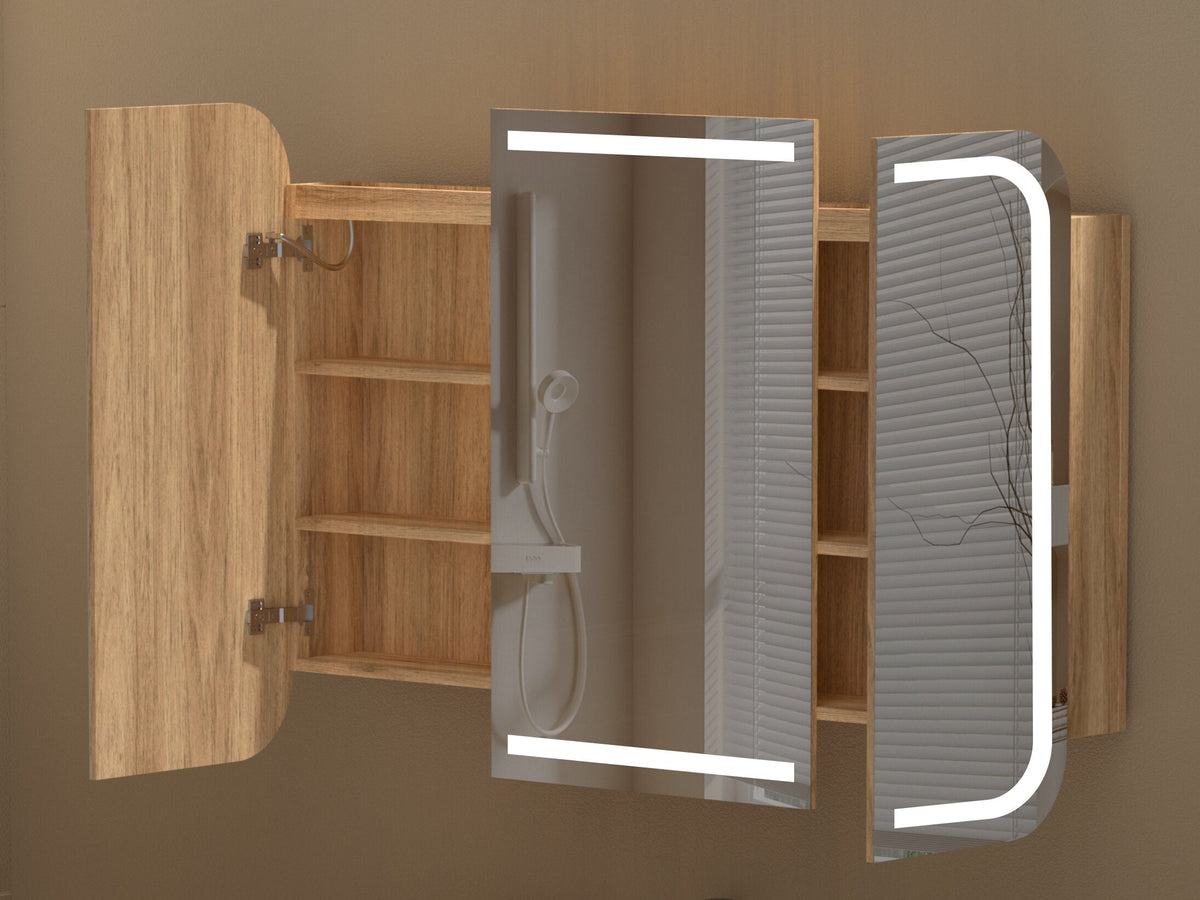 Grand Rounded Rectangle LED Shaving Cabinet 1200 x 800mm - Walnut 3