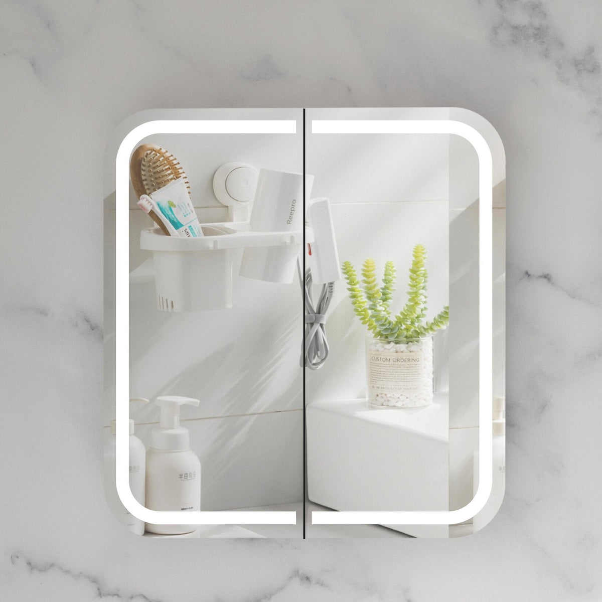 Grand Rounded Rectangle LED Shaving Cabinet 750 x 800mm - Matte White 1