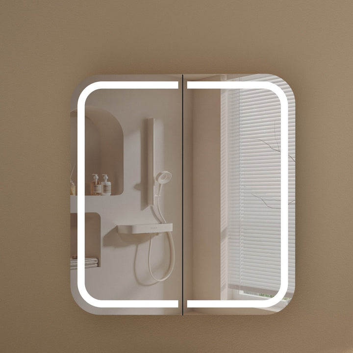 Grand Rounded Rectangle LED Shaving Cabinet 750 x 800mm - Walnut 1