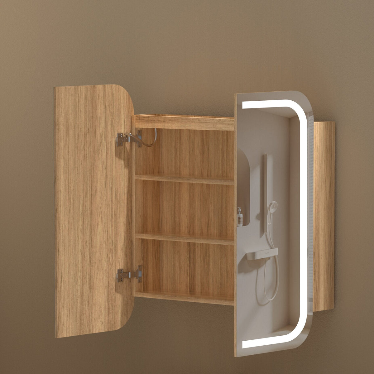 Grand Rounded Rectangle LED Shaving Cabinet 750 x 800mm - Walnut 3
