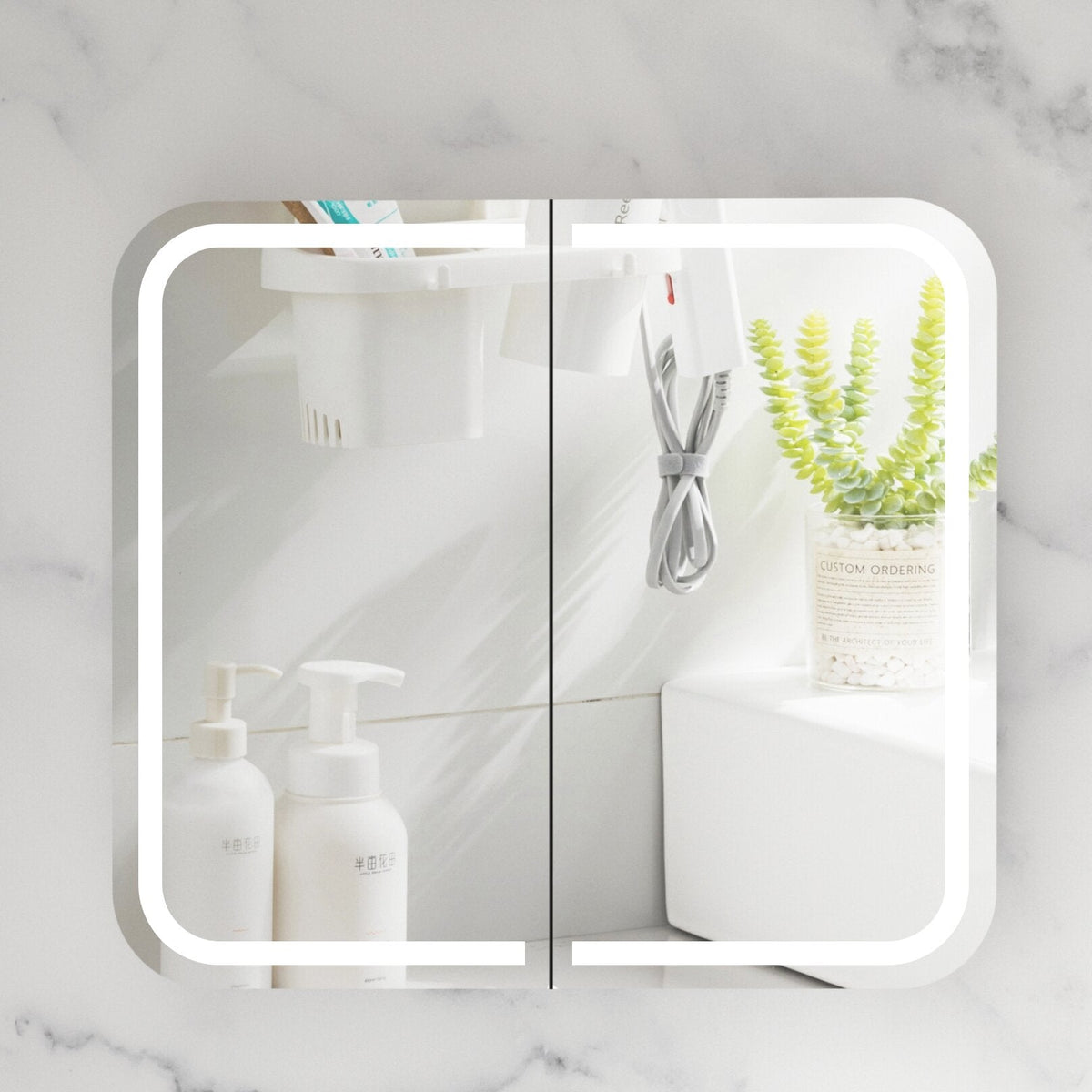 Grand Rounded Rectangle LED Shaving Cabinet 900 x 800mm - Matte White 1