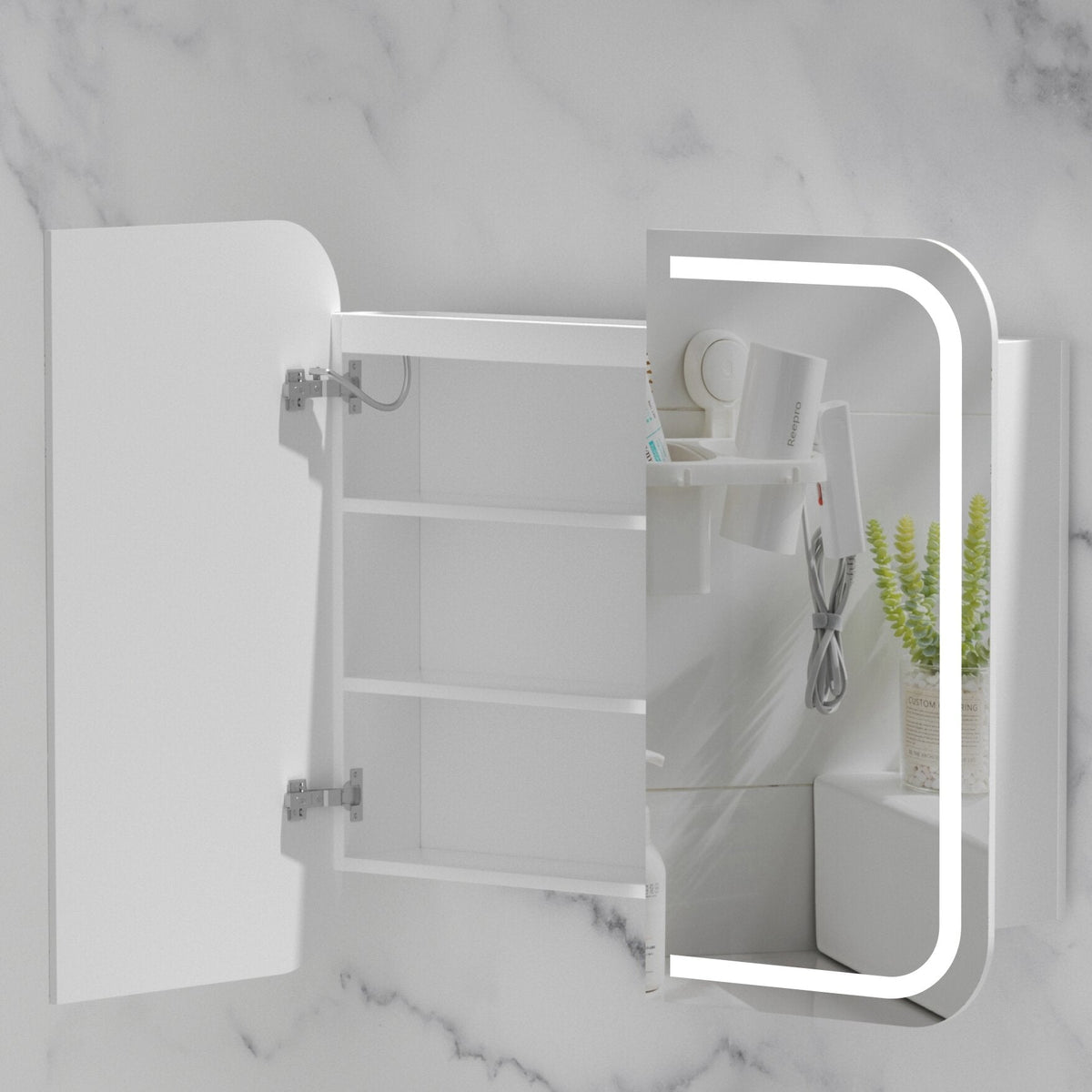 Grand Rounded Rectangle LED Shaving Cabinet 900 x 800mm - Matte White 3