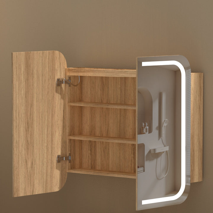 Grand Rounded Rectangle LED Shaving Cabinet 900 x 800mm - Walnut 2