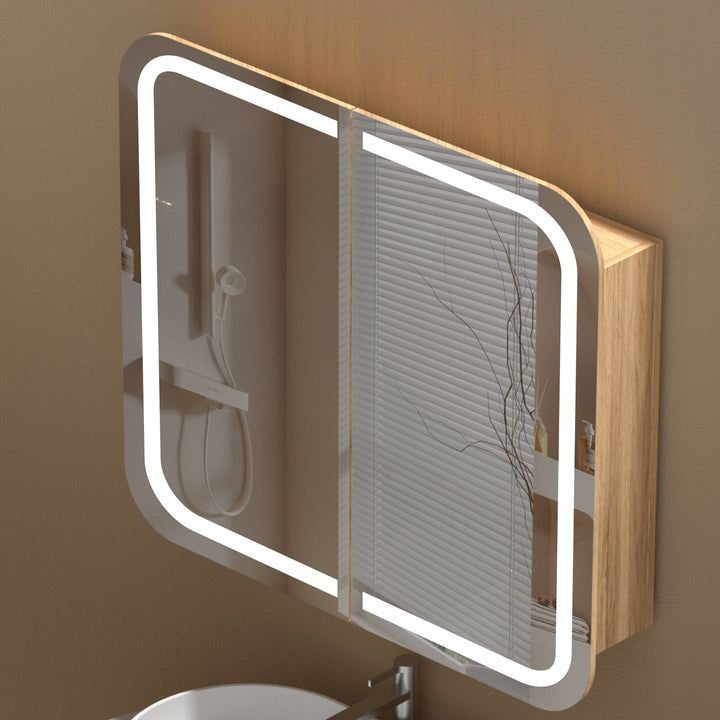 Grand Rounded Rectangle LED Shaving Cabinet 900 x 800mm - Walnut 3