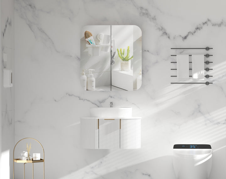 Grand Rounded Rectangle Shaving Cabinet 750 x 800mm - Matte White 1