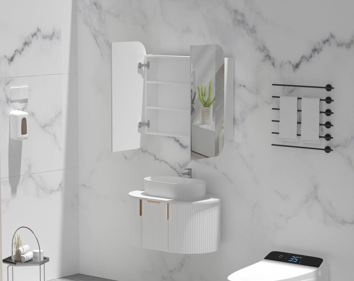 Grand Rounded Rectangle Shaving Cabinet 750 x 800mm - Matte White 2