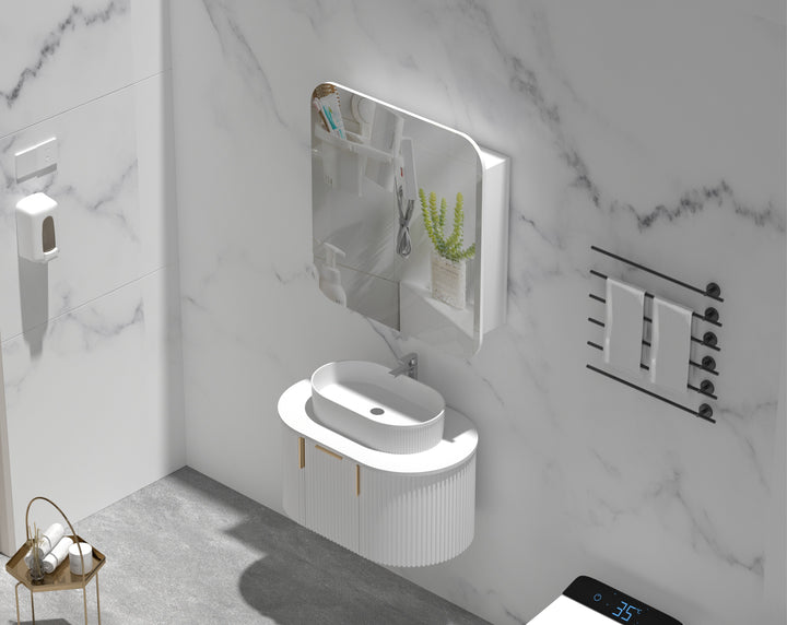 Grand Rounded Rectangle Shaving Cabinet 750 x 800mm - Matte White 3