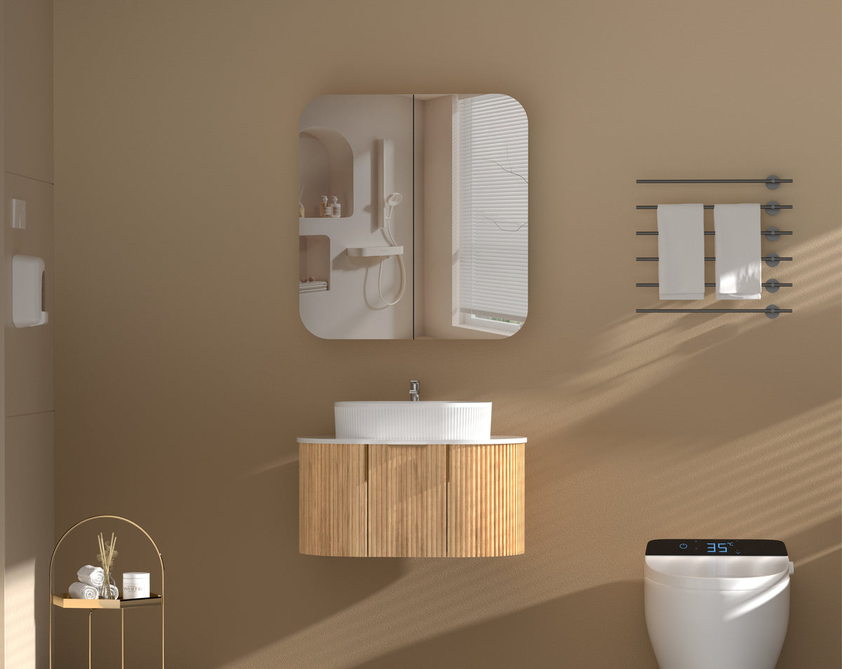 Grand Rounded Rectangle Shaving Cabinet 750 x 800mm - Walnut 1