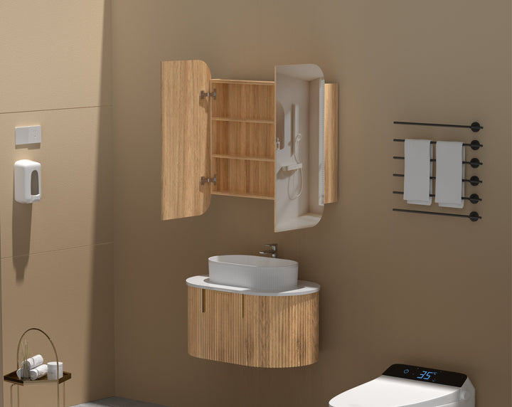 Grand Rounded Rectangle Shaving Cabinet 750 x 800mm - Walnut 2