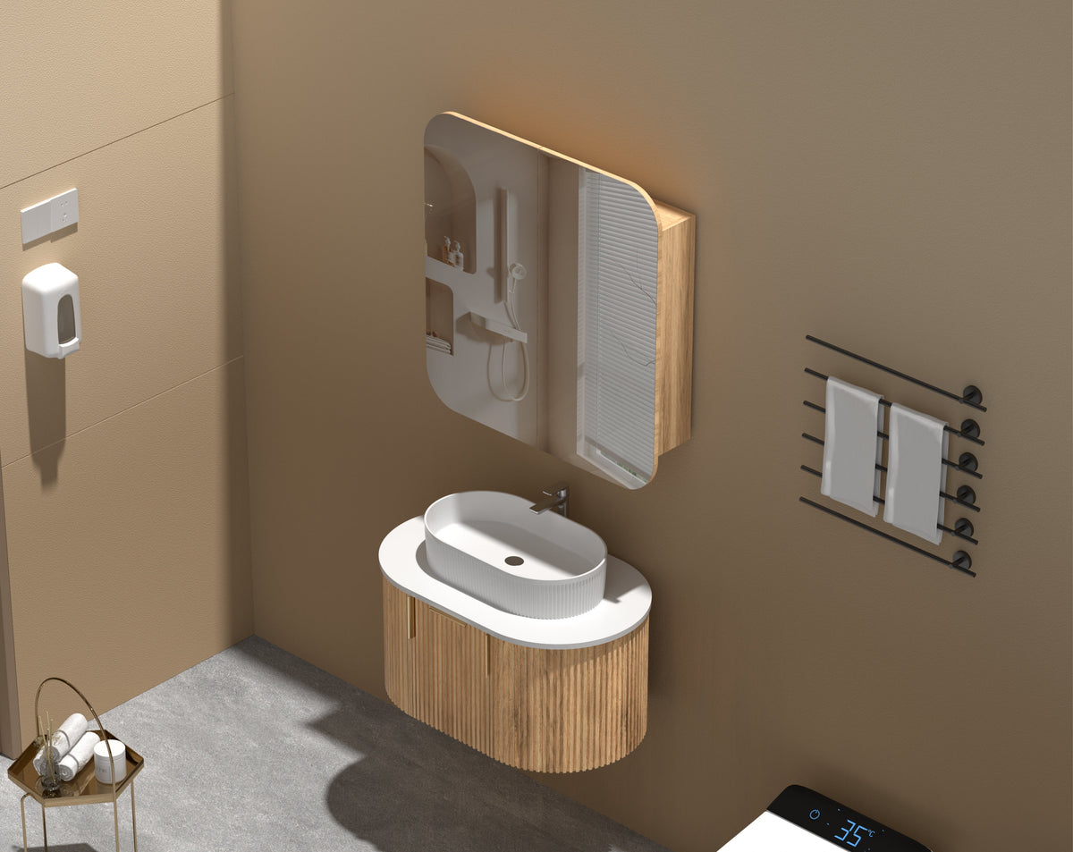 Grand Rounded Rectangle Shaving Cabinet 750 x 800mm - Walnut 3