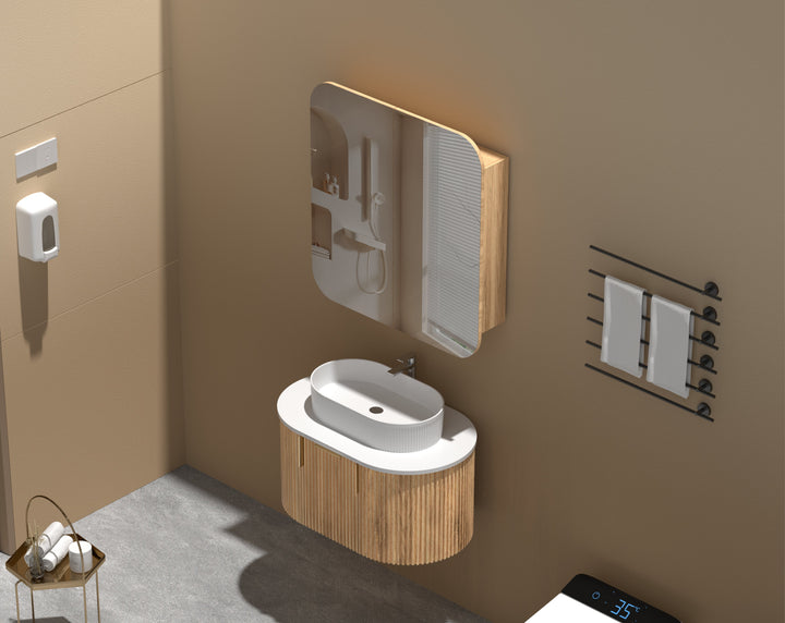 Grand Rounded Rectangle Shaving Cabinet 750 x 800mm - Walnut 3