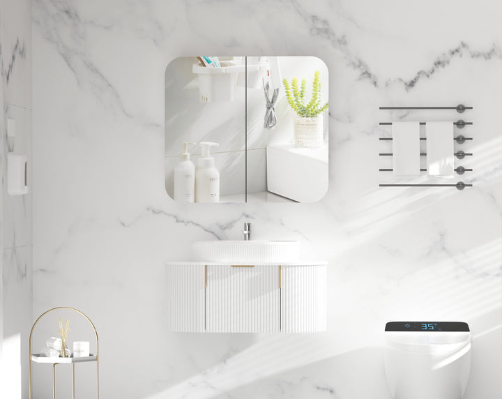 Grand Rounded Rectangle Shaving Cabinet 900 x 800mm - Matte White 2