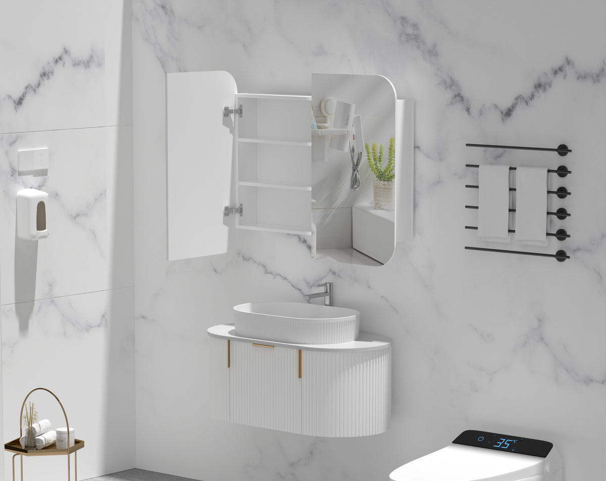 Grand Rounded Rectangle Shaving Cabinet 900 x 800mm - Matte White 3