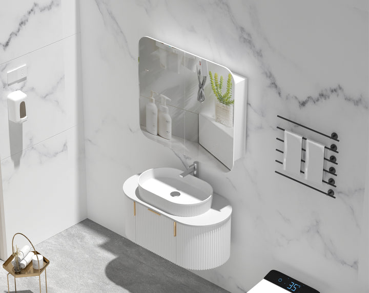Grand Rounded Rectangle Shaving Cabinet 900 x 800mm - Matte White 4