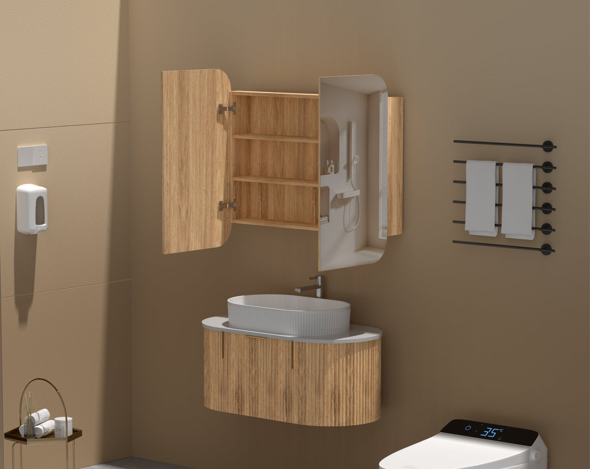 Grand Rounded Rectangle Shaving Cabinet 900 x 800mm - Walnut 2