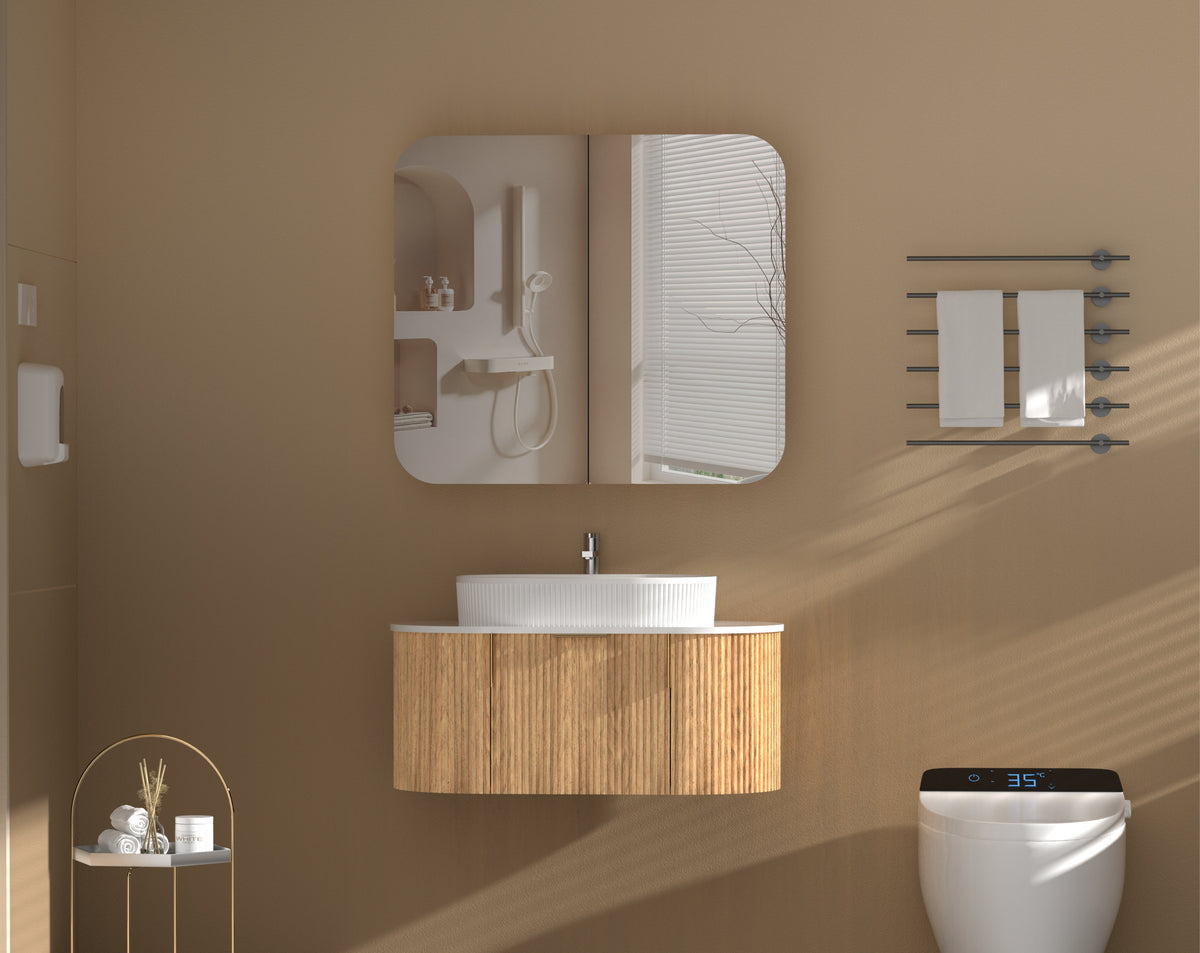 Grand Rounded Rectangle Shaving Cabinet 900 x 800mm - Walnut 3