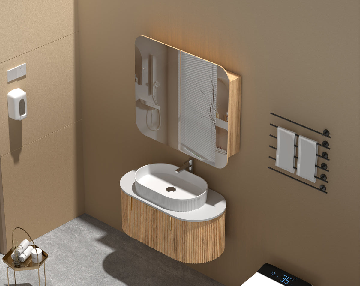 Grand Rounded Rectangle Shaving Cabinet 900 x 800mm - Walnut 4