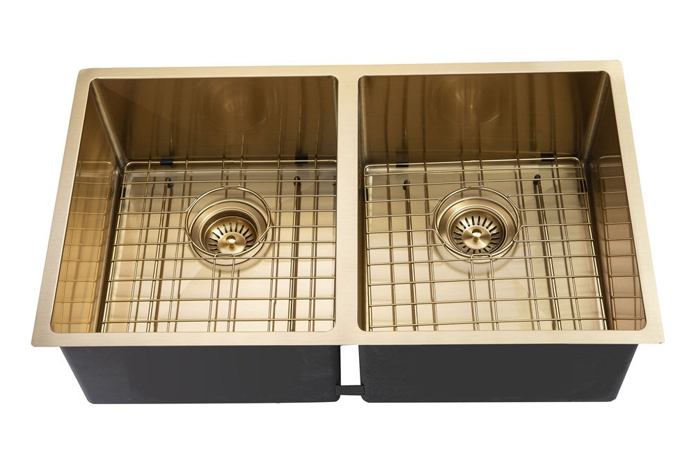 Handmade Double Bowl Sink 770 x 450 x 215mm - Brushed Gold 1