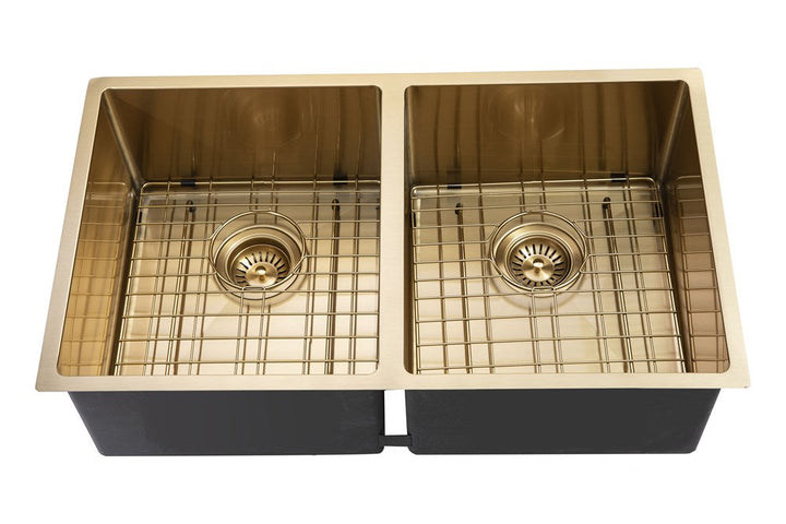 Handmade Double Bowl Sink 770 x 450 x 215mm - Brushed Gold 1